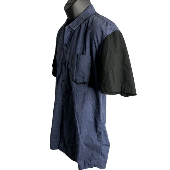 Westy Two Tone Button Up Shirt XL Blue Black Short Sleeves Pocket Collared - Picture 3 of 6